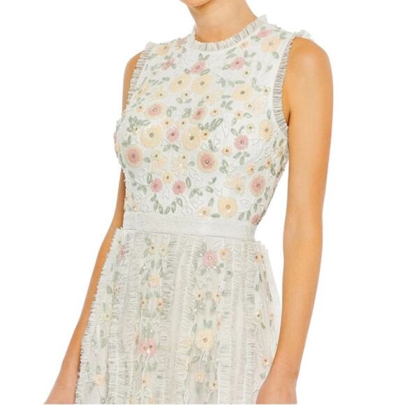 Mac Duggal Size 20 NEW 9137 Ivory Embroidered High Neck Sleeveless Ruffled Gown - Picture 2 of 11